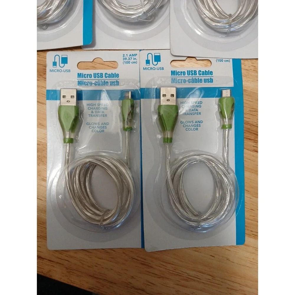 Micro USB Cable Glow In the Dark Color Changing Set Of 5 Red Blue Green